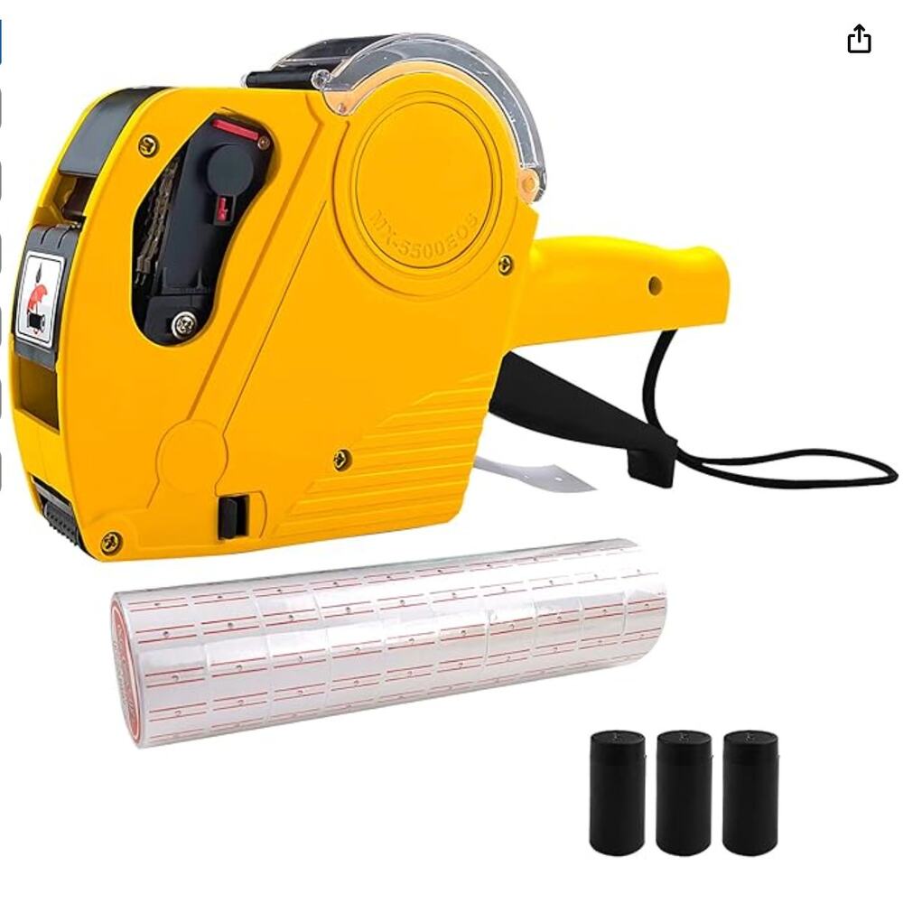 MX-5500 8 Digits Price Tag Gun with 5000 White Sticker Labels and 3 Extra Inker